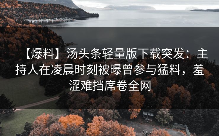 【爆料】汤头条轻量版下载突发：主持人在凌晨时刻被曝曾参与猛料，羞涩难挡席卷全网